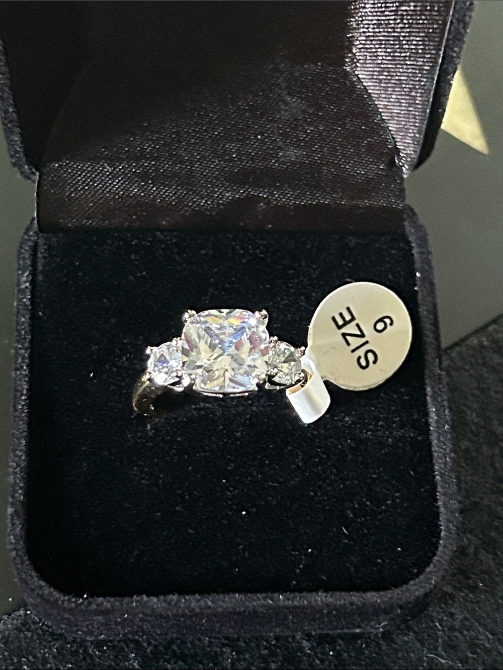 Classic Three-Stone CZ  Engagement Ring with Clear Center Stone - Size 9